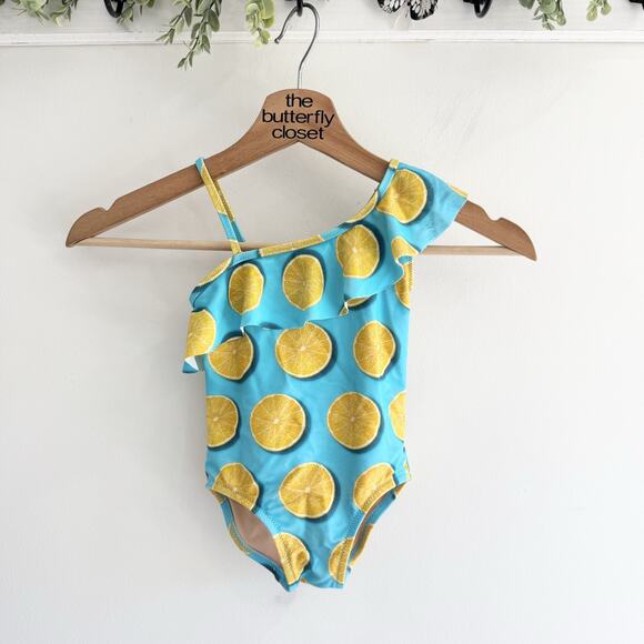 J. Crew Other - J. Crew Crew Cuts Little Girls' ruffle-shoulder one-piece in lemon print Size 2